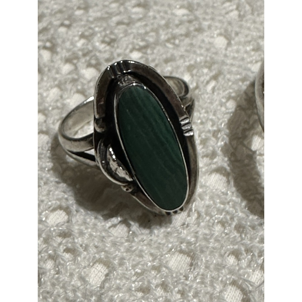 Vintage Sterling Silver Malachite Ring Southwestern Native American Style Size 6